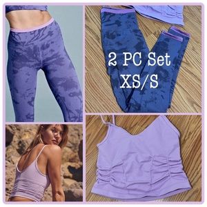 Free People Lavender Purple Tie-Dye Leggings & Ruched Crop Tank 2-PC Set